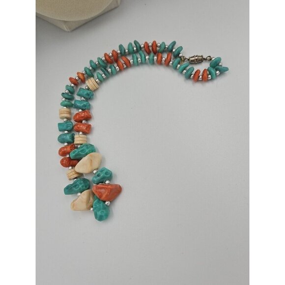 Vintage Faux Turquoise Teal Coral Speckled Single Strand Beaded Necklace 14" - Picture 3 of 5